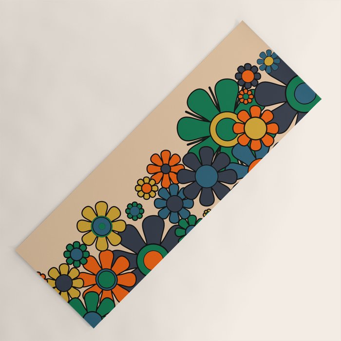 Groovy 60s 70s Vintage Floral Retro Garden Flower Cuff Yoga Mat Gallery Image 1