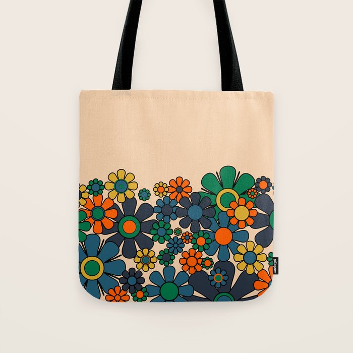 Groovy 60s 70s Vintage Floral Retro Garden Flower Cuff Tote Bag Gallery Image 1