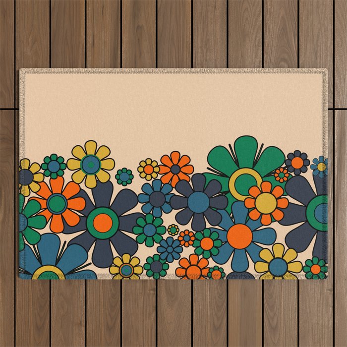 Groovy 60s 70s Vintage Floral Retro Garden Flower Cuff Outdoor Rug Gallery Image 1