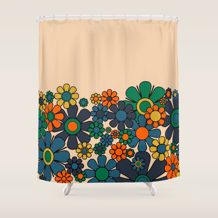 Groovy 60s 70s Vintage Floral Retro Garden Flower Cuff Shower Curtain Gallery Image 1