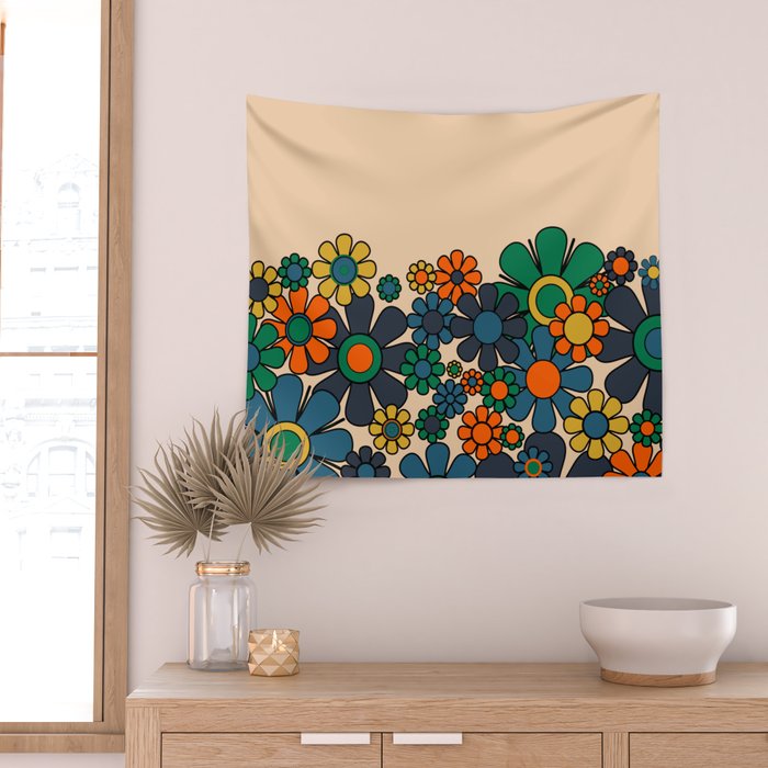 Groovy 60s 70s Vintage Floral Retro Garden Flower Cuff Wall Tapestry Gallery Image 2
