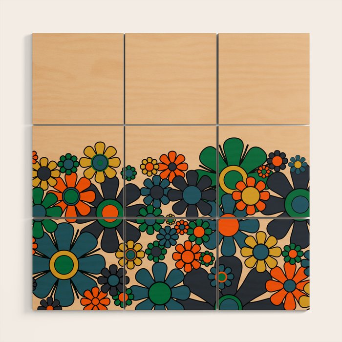 Groovy 60s 70s Vintage Floral Retro Garden Flower Cuff Wood Wall Art Gallery Image 1