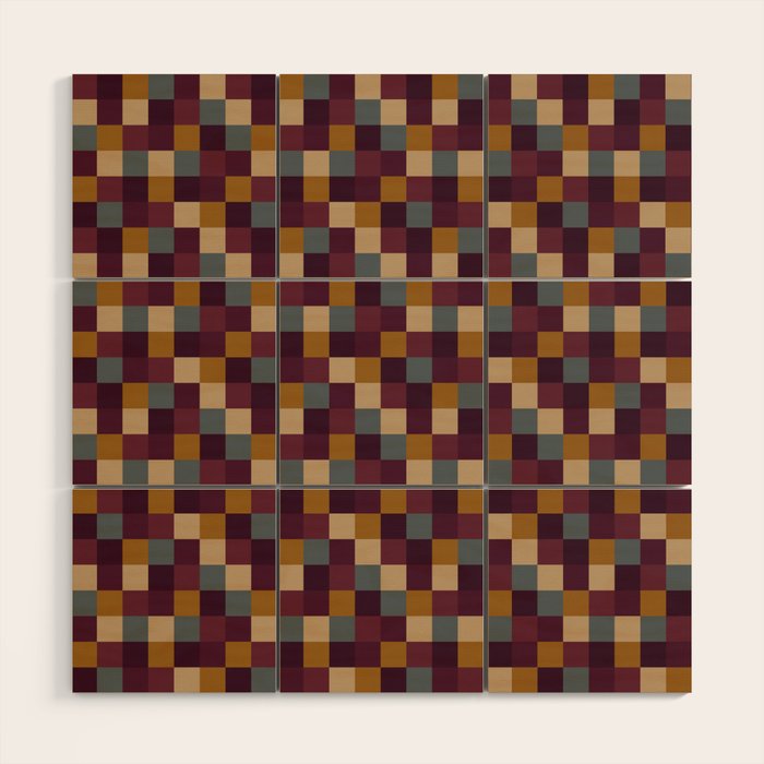 Bold Autumn Checks Pattern - Small XIII Wood Wall Art Gallery Image 1