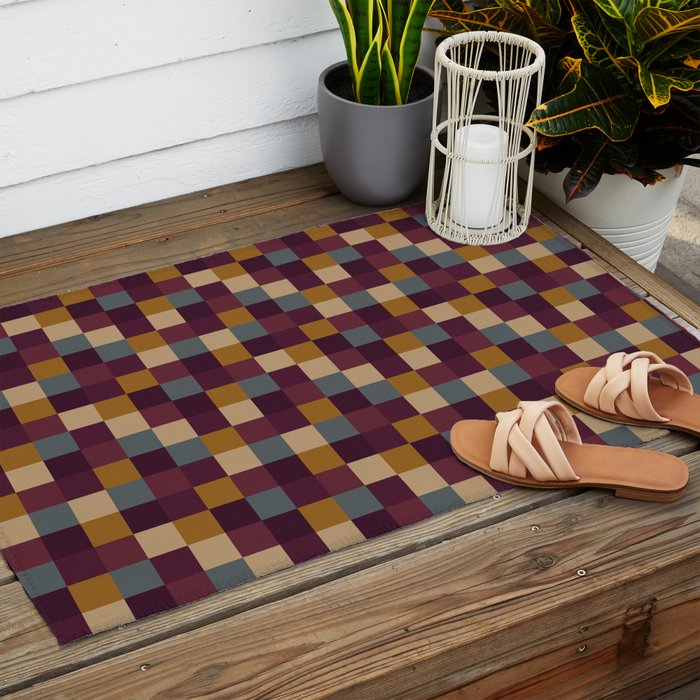Bold Autumn Checks Pattern - Small XIII Outdoor Rug Gallery Image 2