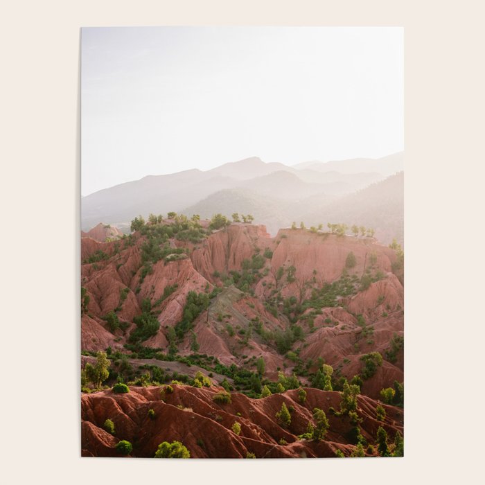 Red Atlas mountains of Ourika Morocco | Marrakech travel photography | Golden hour Poster Gallery Image 1
