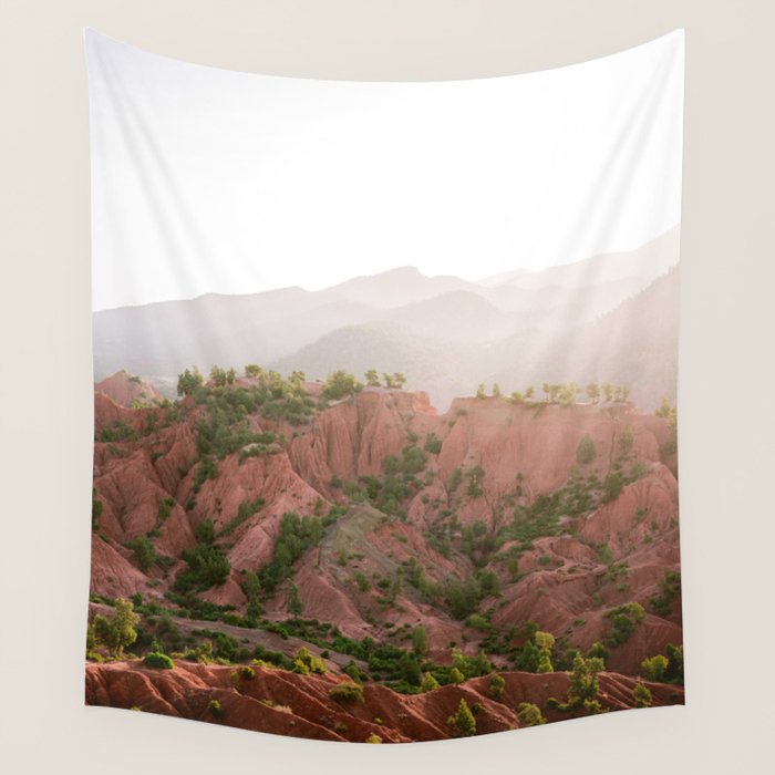 Red Atlas mountains of Ourika Morocco | Marrakech travel photography | Golden hour Wall Tapestry Gallery Image 4