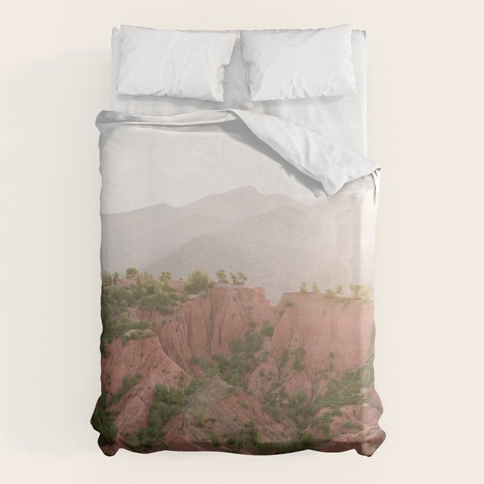 Red Atlas mountains of Ourika Morocco | Marrakech travel photography | Golden hour Duvet Cover Gallery Image 1