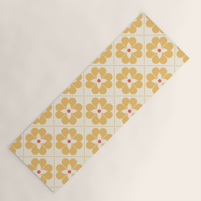 Retro Floral Pattern in Yellow Yoga Mat Gallery Image 1