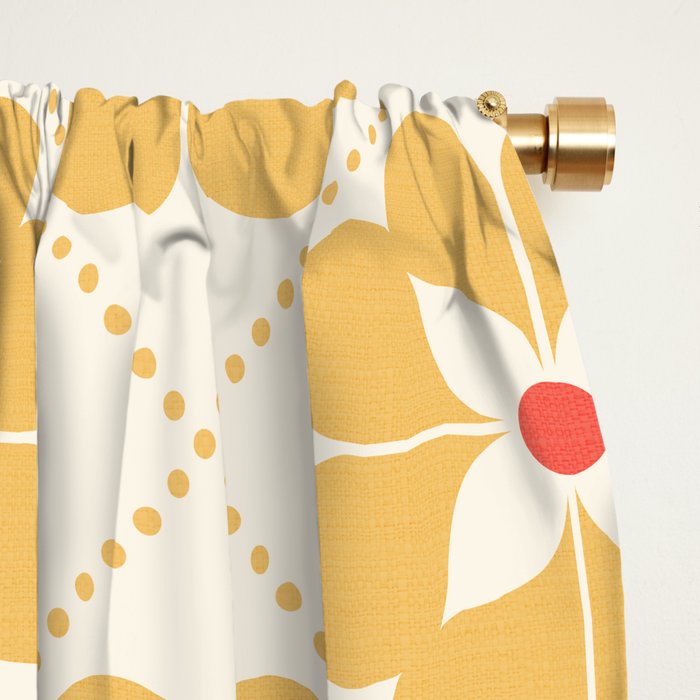 Retro Floral Pattern in Yellow Window Curtain Gallery Image 2