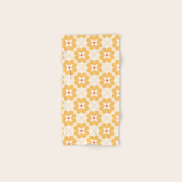 Retro Floral Pattern in Yellow Bath Towel Gallery Image 1