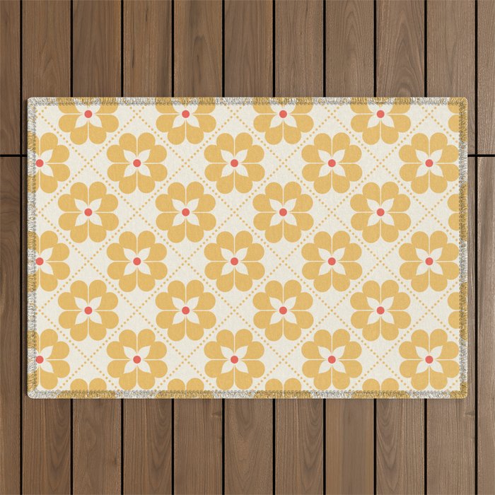 Retro Floral Pattern in Yellow Outdoor Rug Gallery Image 1