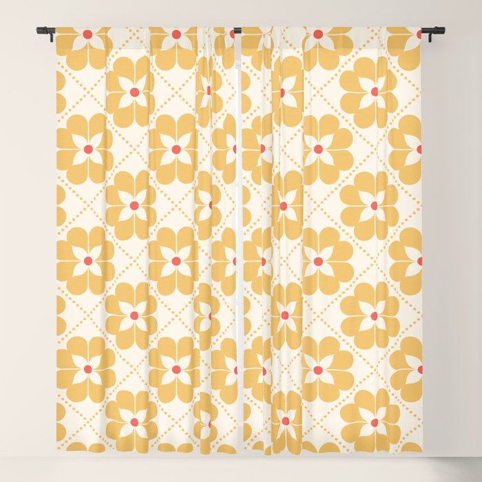 Retro Floral Pattern in Yellow Window Curtain Gallery Image 1