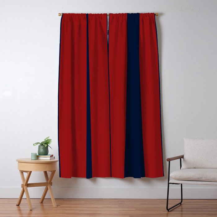 Navy Three Red Bars Window Curtain Gallery Image 1