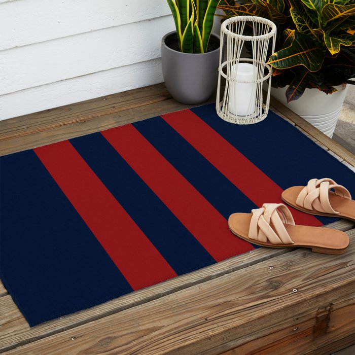 Navy Three Red Bars Outdoor Rug Gallery Image 2