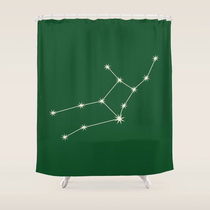 Virgo Zodiac Star Constellation Line Art Green Shower Curtain Gallery Image 1