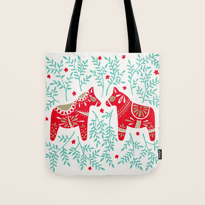 Swedish Dala Horses - Red & Mint Palette Tote Bag Gallery Image 1