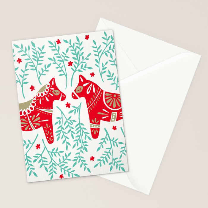 Swedish Dala Horses - Red & Mint Palette Stationery Card Gallery Image 2