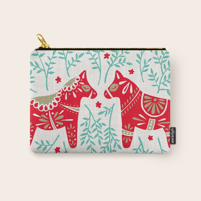Swedish Dala Horses - Red & Mint Palette Carry All Pouch Gallery Image 1