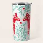 Swedish Dala Horses - Red & Mint Palette Travel Mug Gallery Image 1