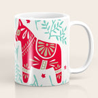 Swedish Dala Horses - Red & Mint Palette Coffee Mug Gallery Image 1
