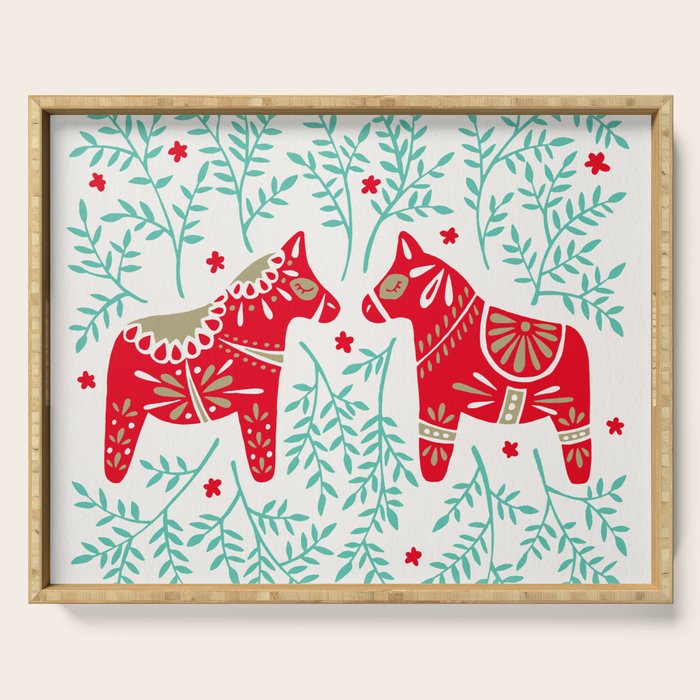Swedish Dala Horses - Red & Mint Palette Serving Tray Gallery Image 1