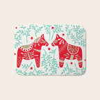 Swedish Dala Horses - Red & Mint Palette Bath Mat Gallery Image 1