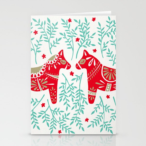 Swedish Dala Horses - Red & Mint Palette Stationery Card Gallery Image 1
