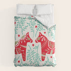 Swedish Dala Horses - Red & Mint Palette Comforter Gallery Image 6