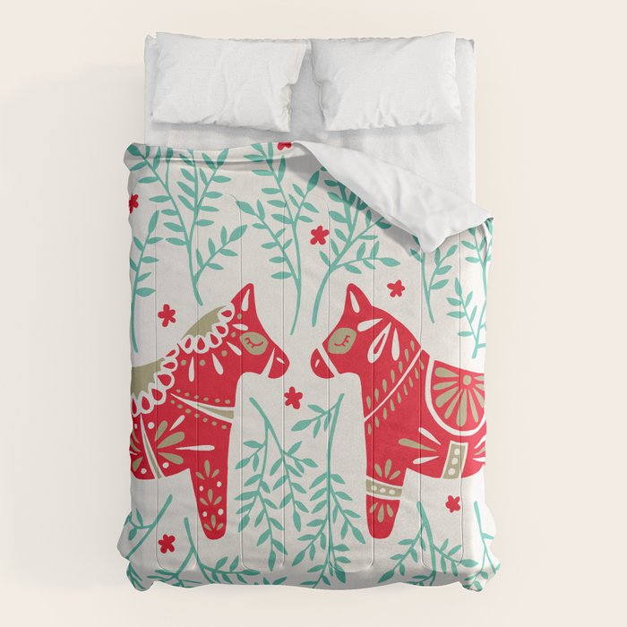 Swedish Dala Horses - Red & Mint Palette Comforter Gallery Image 6