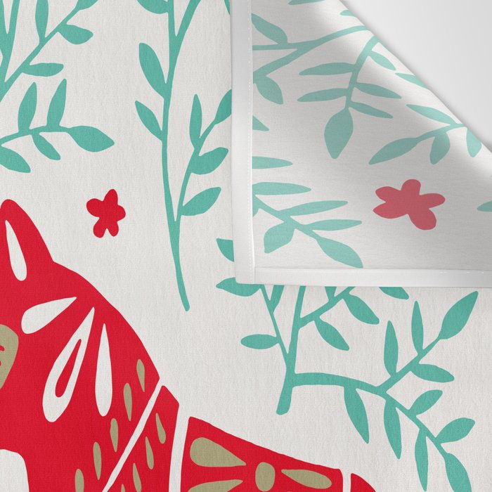 Swedish Dala Horses - Red & Mint Palette Wall Tapestry Gallery Image 3