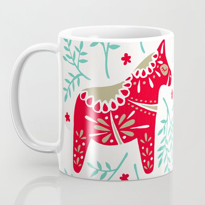 Swedish Dala Horses - Red & Mint Palette Coffee Mug Gallery Image 3