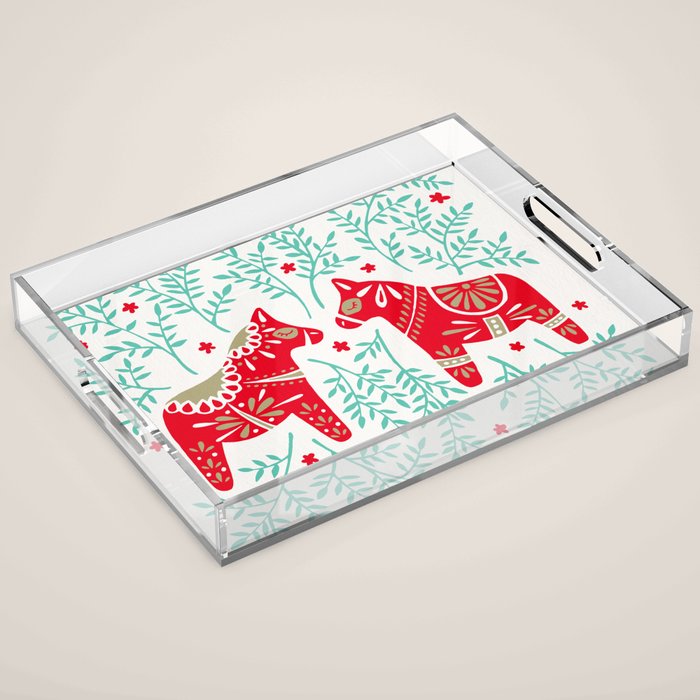 Swedish Dala Horses - Red & Mint Palette Acrylic Tray Gallery Image 1