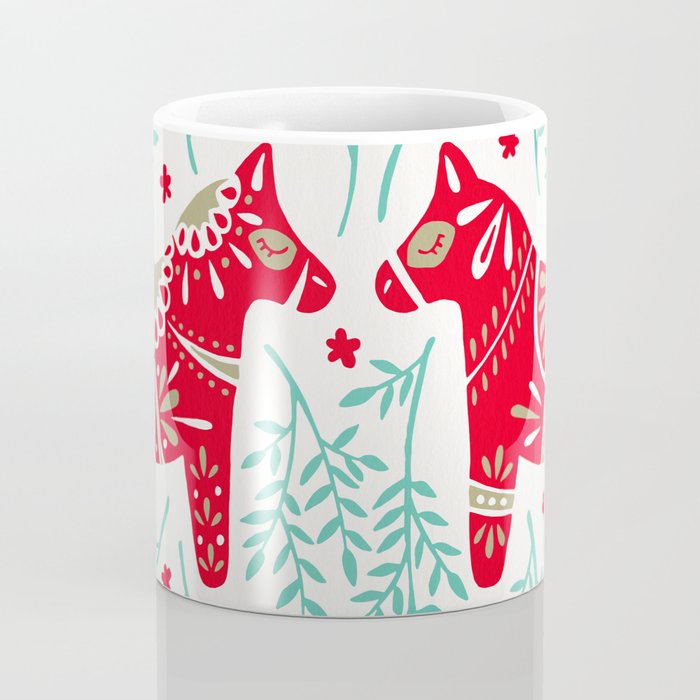 Swedish Dala Horses - Red & Mint Palette Coffee Mug Gallery Image 4