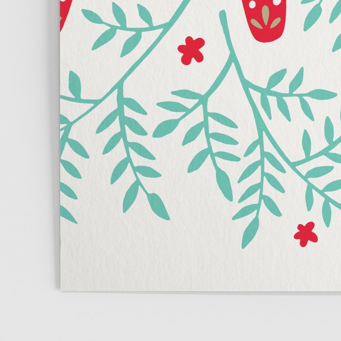 Swedish Dala Horses - Red & Mint Palette Poster Gallery Image 3