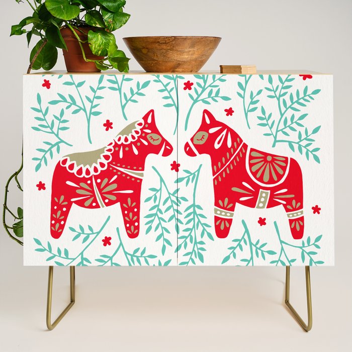 Swedish Dala Horses - Red & Mint Palette Credenza Gallery Image 1
