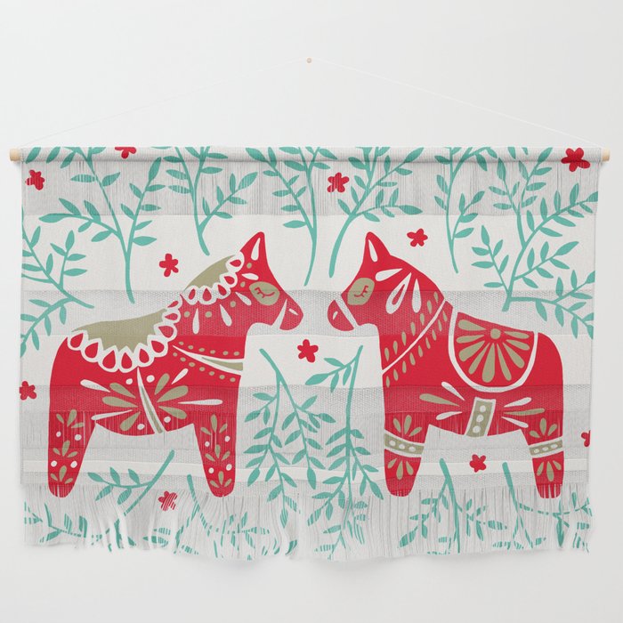 Swedish Dala Horses - Red & Mint Palette Wall Hanging Gallery Image 1