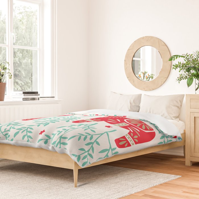 Swedish Dala Horses - Red & Mint Palette Duvet Cover Gallery Image 2