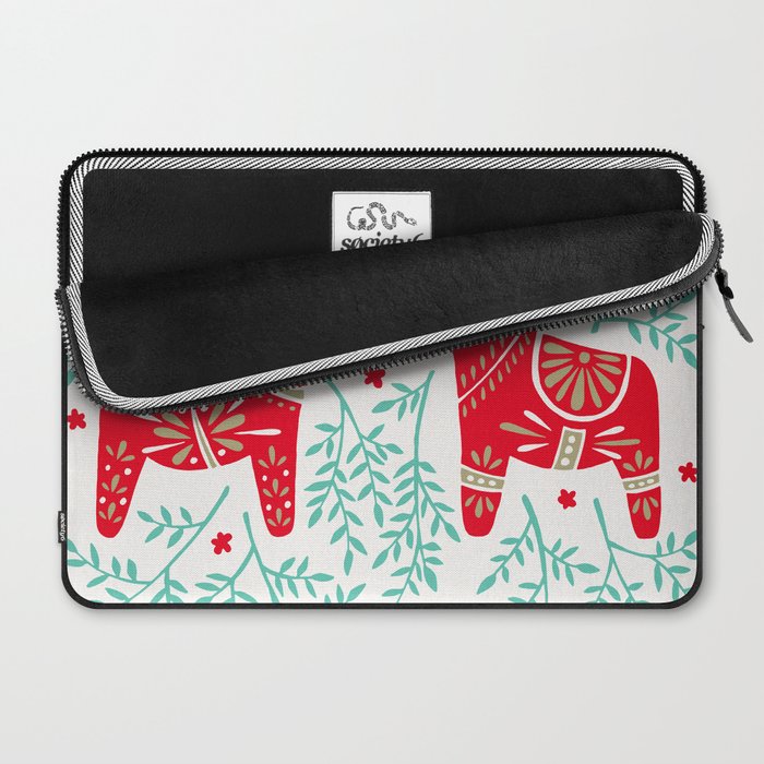 Swedish Dala Horses - Red & Mint Palette Laptop Sleeve Gallery Image 2