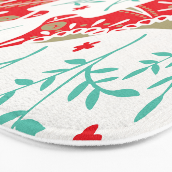 Swedish Dala Horses - Red & Mint Palette Bath Mat Gallery Image 3
