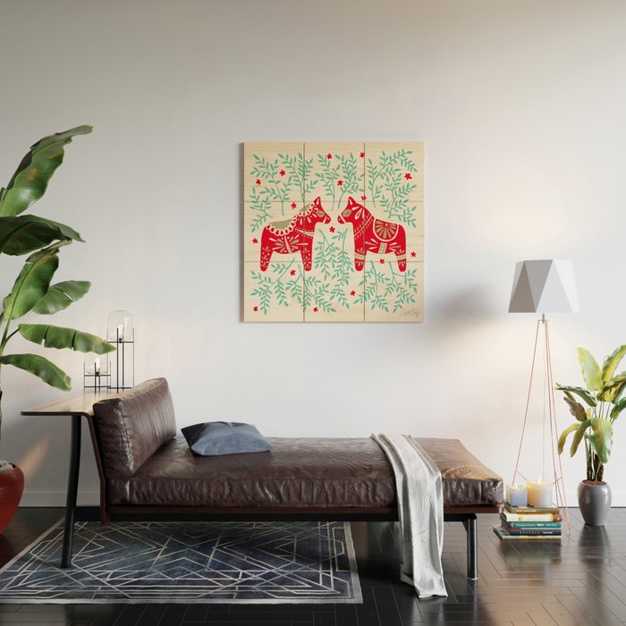 Swedish Dala Horses - Red & Mint Palette Wood Wall Art Gallery Image 2