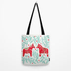 Swedish Dala Horses - Red & Mint Palette Tote Bag Gallery Image 2