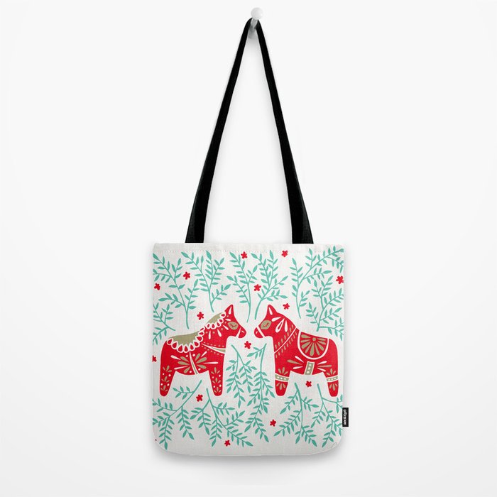 Swedish Dala Horses - Red & Mint Palette Tote Bag Gallery Image 2