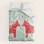 Swedish Dala Horses - Red & Mint Palette Duvet Cover Gallery Image 6