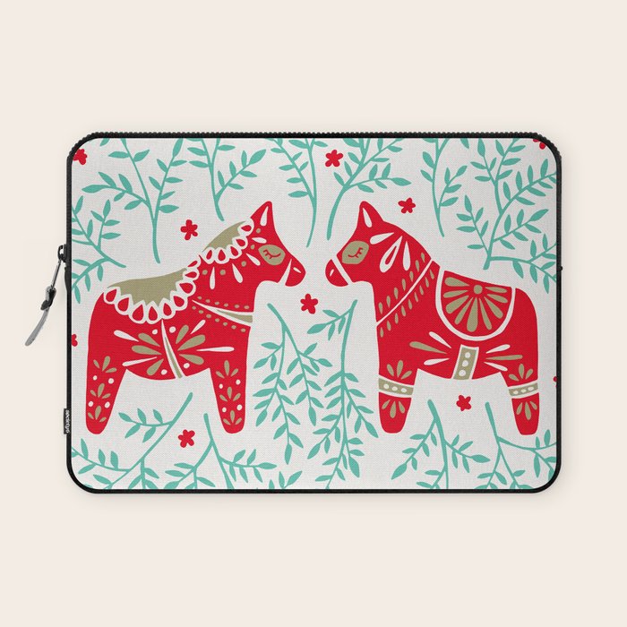 Swedish Dala Horses - Red & Mint Palette Laptop Sleeve Gallery Image 1