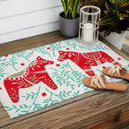 Swedish Dala Horses - Red & Mint Palette Outdoor Rug Gallery Image 2