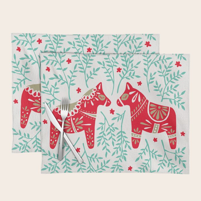 Swedish Dala Horses - Red & Mint Palette Placemat Gallery Image 1