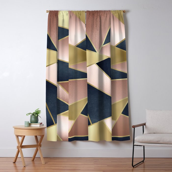 Geometric Art, Rose Gold, Pink and Navy Blue Modern  Window Curtain Gallery Image 5