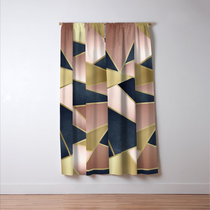 Geometric Art, Rose Gold, Pink and Navy Blue Modern  Window Curtain Gallery Image 3
