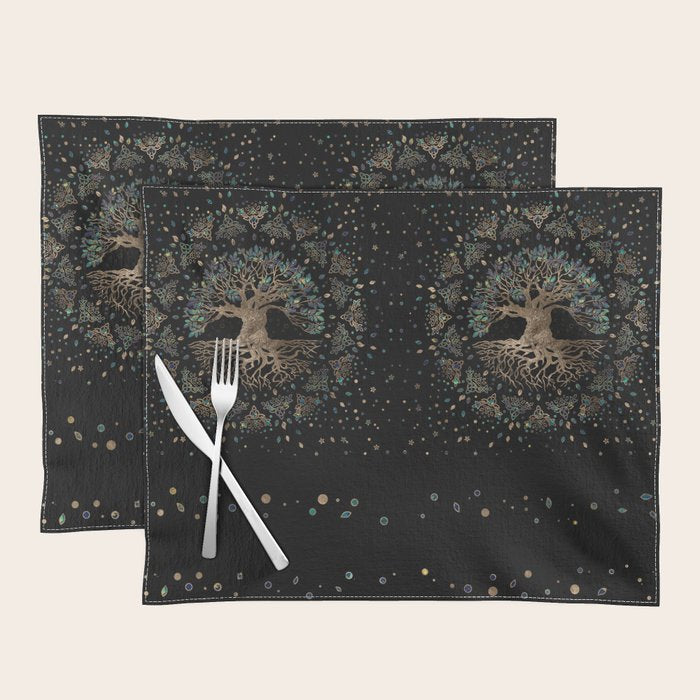 Tree of life -Yggdrasil Golden and Marble ornament Placemat Gallery Image 1