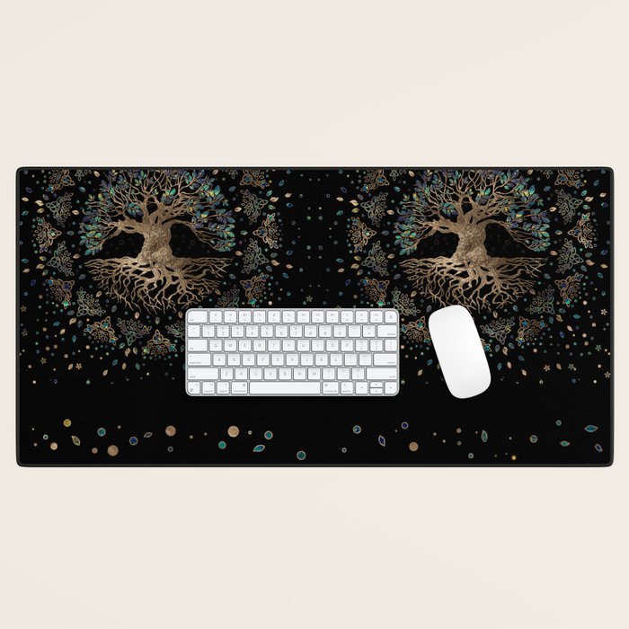 Tree of life -Yggdrasil Golden and Marble ornament Desk Mat Gallery Image 1